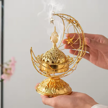 Elegant Moon-Shaped Metal Gold Incense Burner