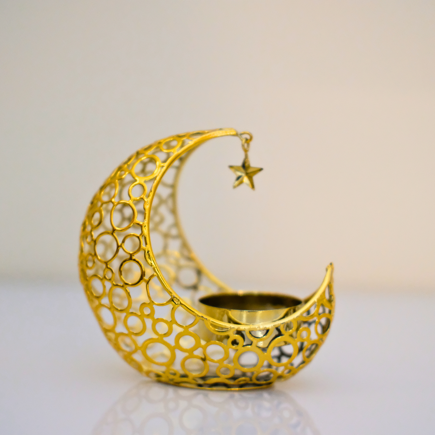 Gold Metal Crescent Moon Candle Holder