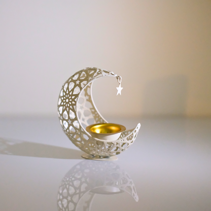 White Metal Crescent Moon Candle Holder