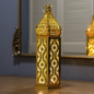Stunning Tall Gold Ramadan Lantern with LED Lights – Elegant Moroccan Cut Metal Design