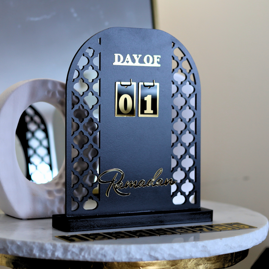 Luxury Ramadan Countdown Calendar – Thick Matte Black MDF Table Decor