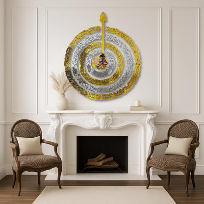 4 Quls Circular Calligraphy Wall Art – Silver & Gold Mirror Finish (120 cm x 100 cm)