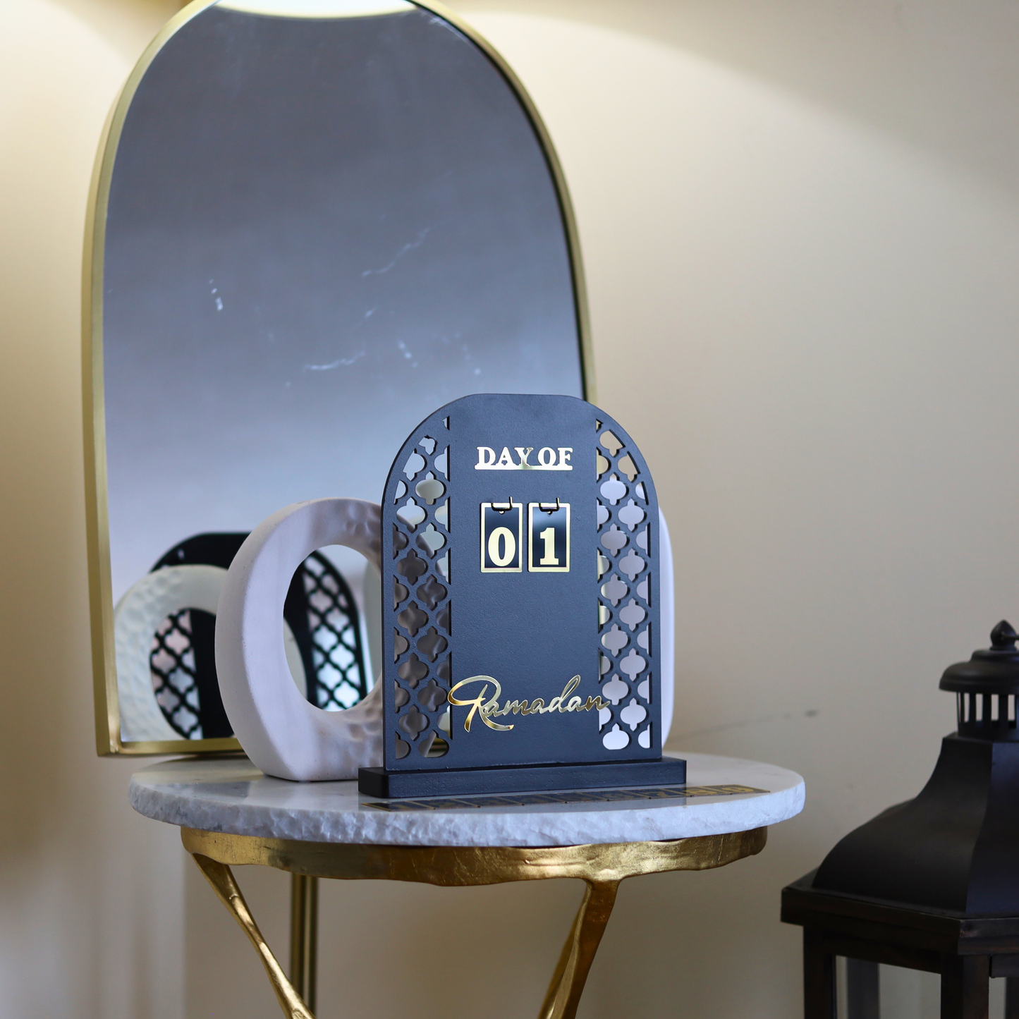 Luxury Ramadan Countdown Calendar – Thick Matte Black MDF Table Decor
