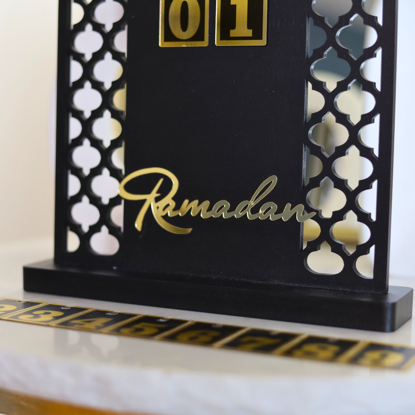 Luxury Ramadan Countdown Calendar – Thick Matte Black MDF Table Decor