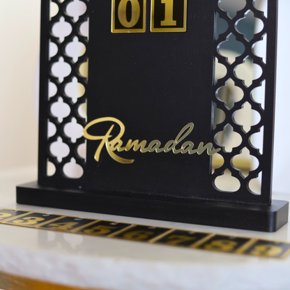 Luxury Ramadan Countdown Calendar – Thick Matte Black MDF Table Decor