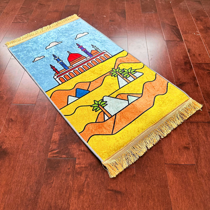 Adorable Boys Kids Muslim Prayer Rug - Blue Desert Design