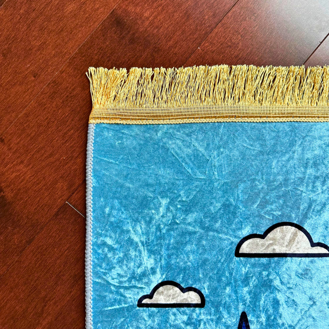 Adorable Boys Kids Muslim Prayer Rug - Blue Desert Design