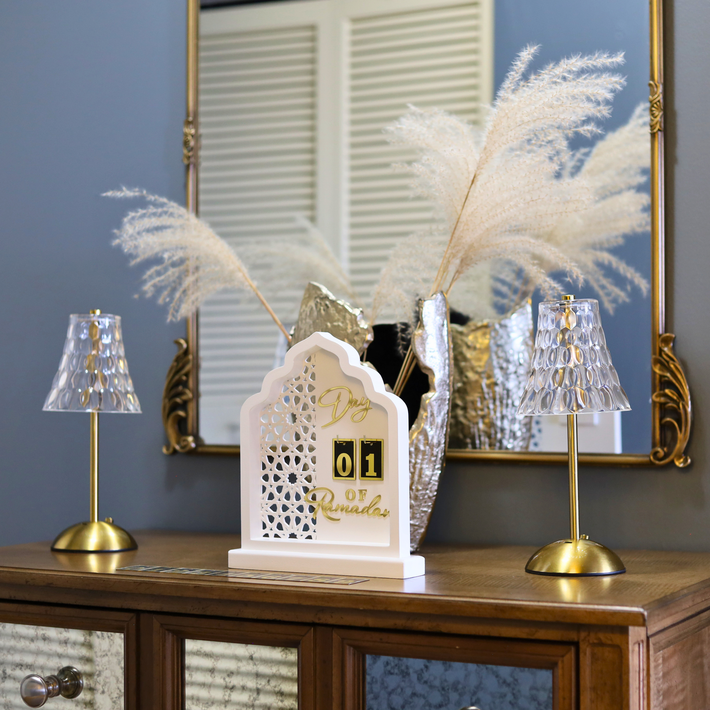 Luxury Ramadan Countdown Calendar – White Mosque-Inspired MDF Table Decor
