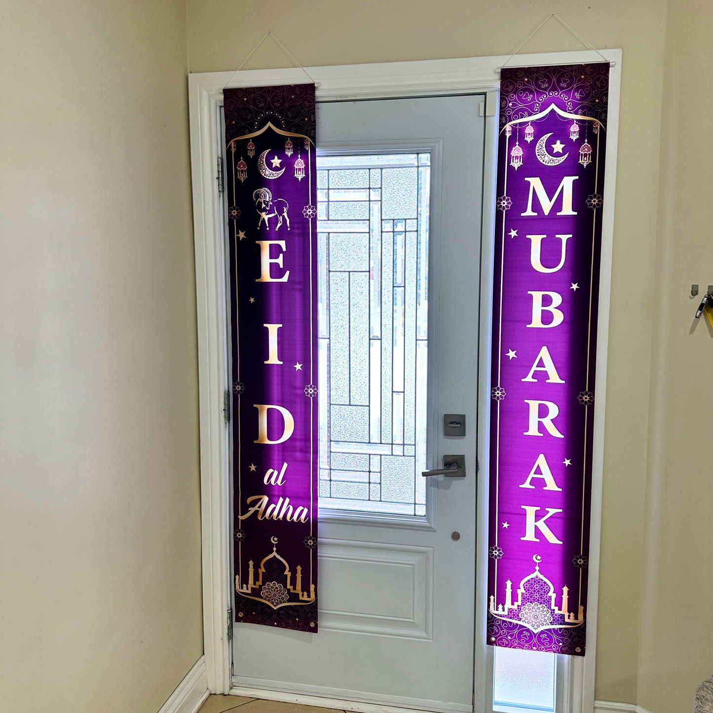 Eid Al Adha Mubarak Purple & Gold Door Banners (Set of 2)