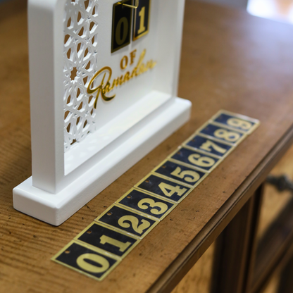 Luxury Ramadan Countdown Calendar – White Mosque-Inspired MDF Table Decor