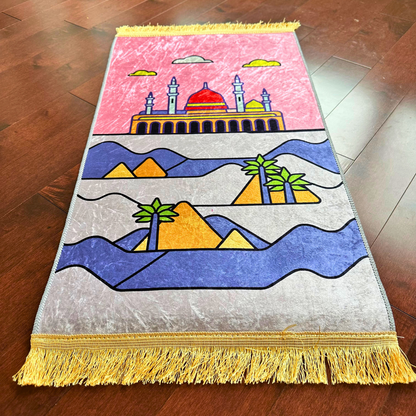 Adorable Girls Kids Muslim Prayer Rug - Pink Desert Design