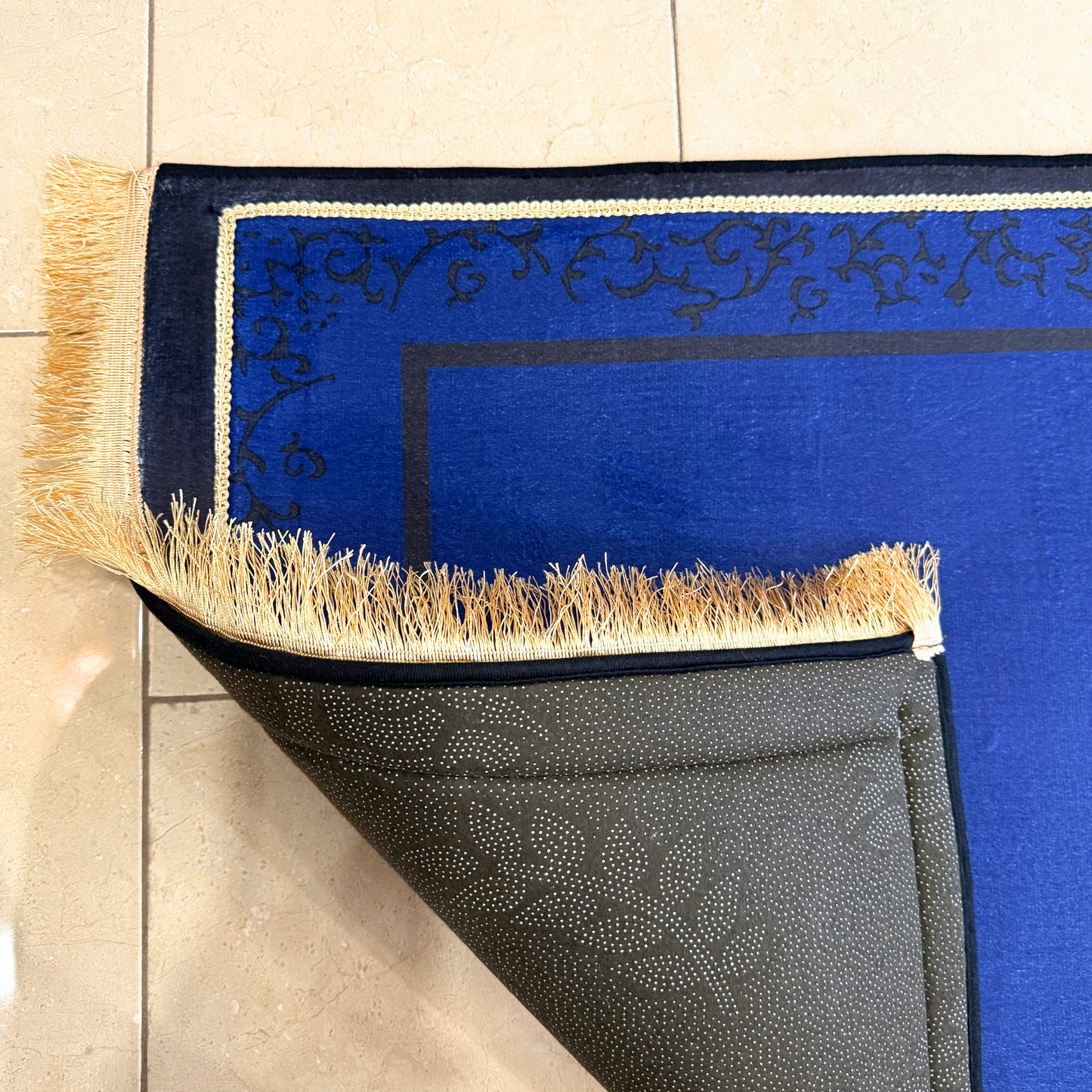 Personalized Elegant Muslim Prayer Rug - Royal Blue (Thick Cushioning and Long Size)