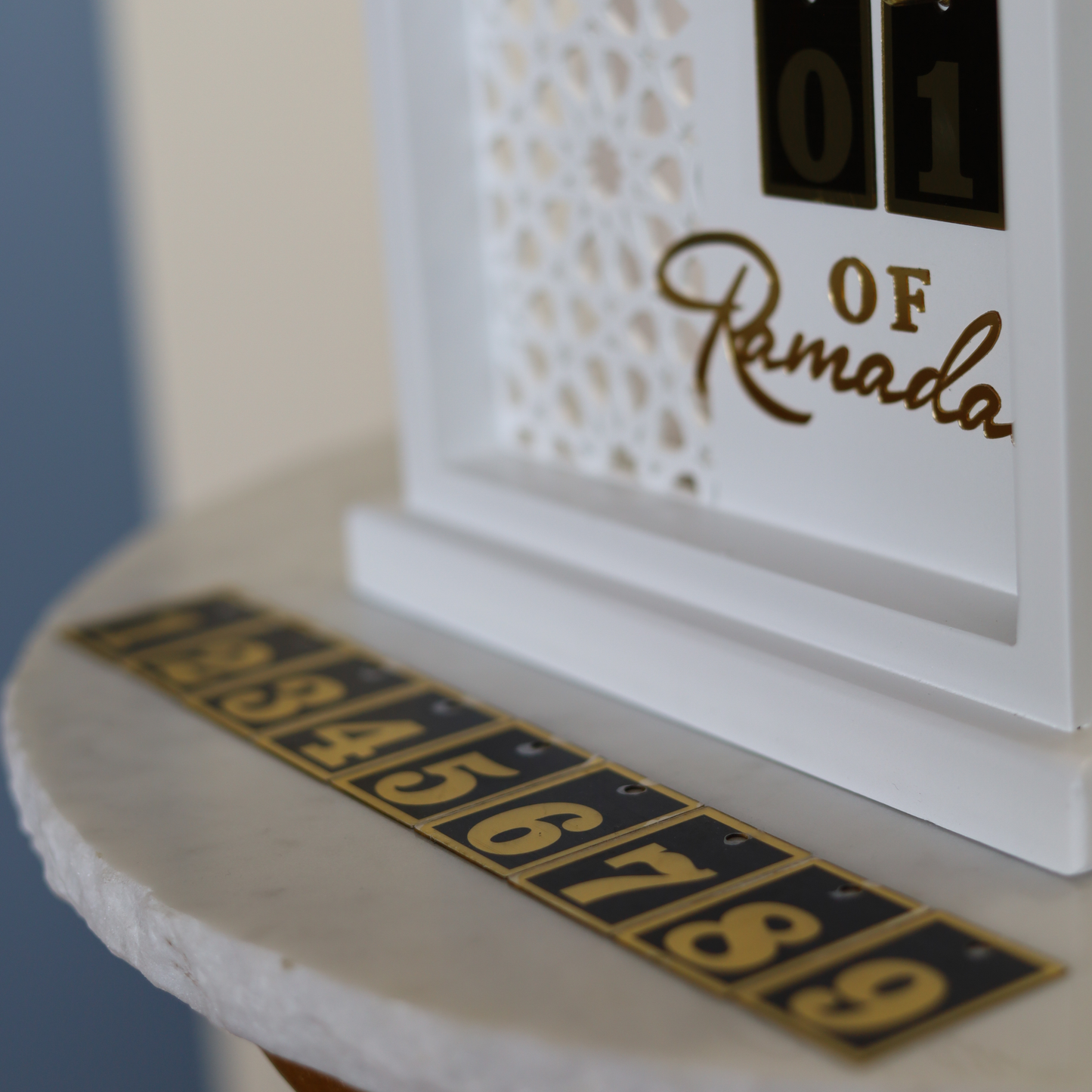 Luxury Ramadan Countdown Calendar – White Mosque-Inspired MDF Table Decor