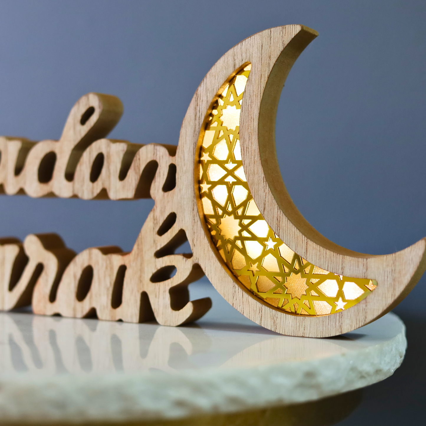 Thick Radiant Ramadan Mubarak Table Decor With LED Lights