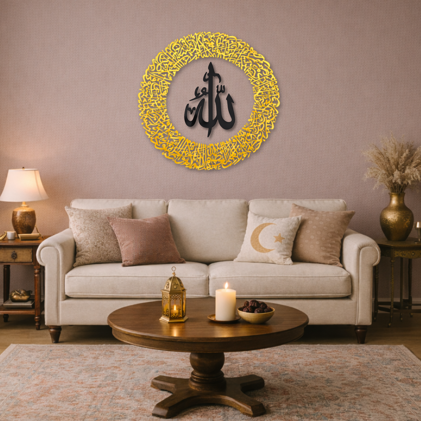 Tough Built Ayatul Kursi Wall Art with Allah in the Center With Gold/Black Mirror Finish (90 cm x 90 cm)