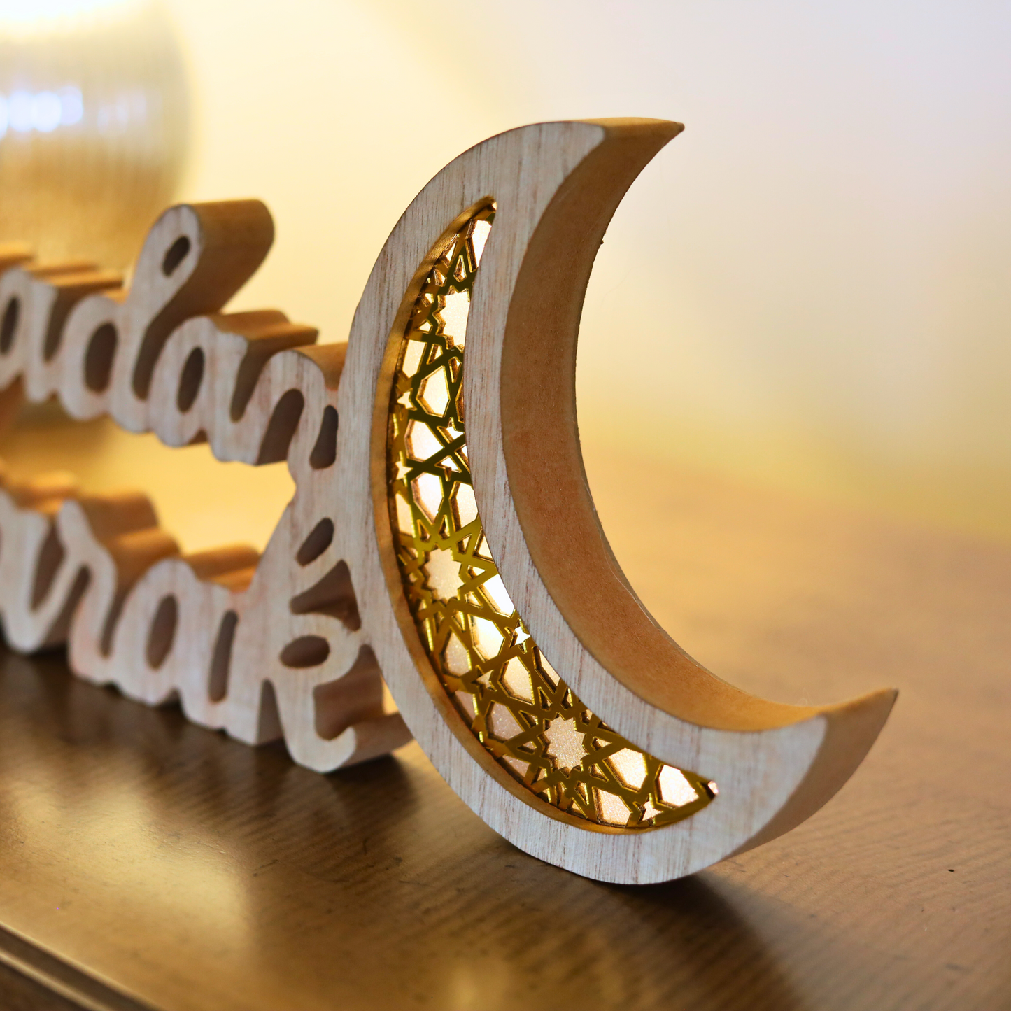 Thick Radiant Ramadan Mubarak Table Decor With LED Lights