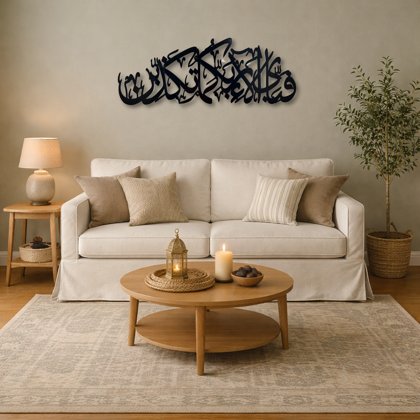 Fabi Ayyi Ala-i Rabbikuma Tukazziban Calligraphy Wall Piece With Matte Black Finish (100 cm x 30 cm)