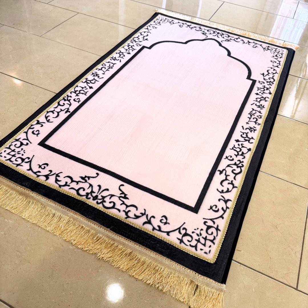Baby Pink Mosque-Shaped Luxury Prayer Rug (Thick Cushioning & Long Size)