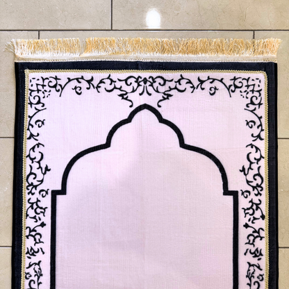 Baby Pink Mosque-Shaped Luxury Prayer Rug (Thick Cushioning & Long Size)