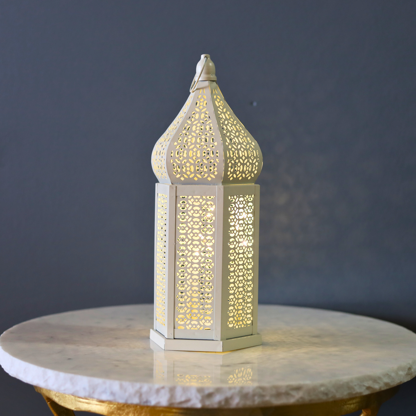 Elegant White Persian Inspired Lantern with LED Lights