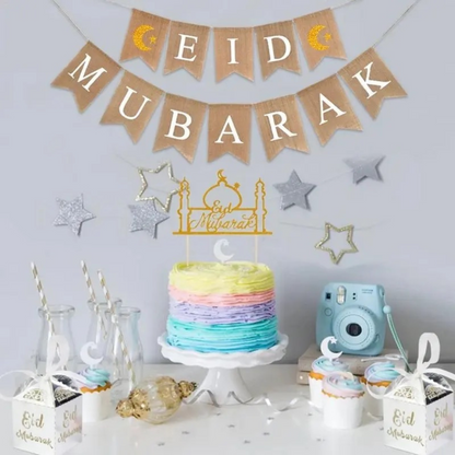 Eid Mubarak Banner in Premium Flax Material (Set of 2)