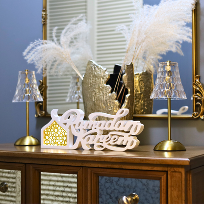 Joyful White Ramadan Kareem Table Piece – LED Crescent Moon Design