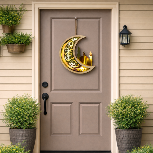 Eye-Catching Ramadan Kareem Door Hanger with Illuminated Crescent Moon