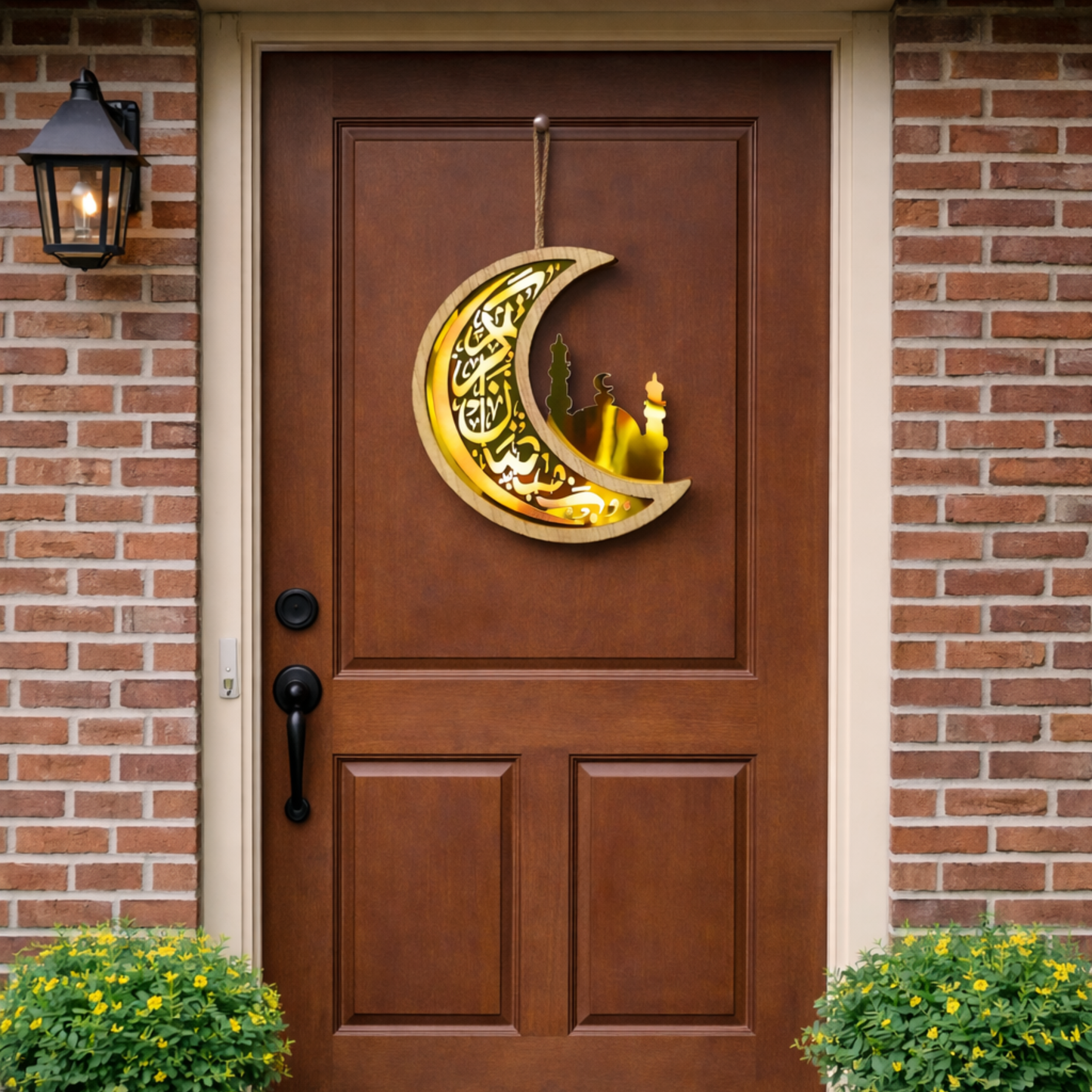 Eye-Catching Ramadan Kareem Door Hanger with Illuminated Crescent Moon