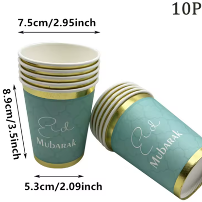 Elegant Eid Mubarak 30 Piece Dining Set – Baby Blue & Gold Tableware