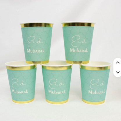 Elegant Eid Mubarak 30 Piece Dining Set – Baby Blue & Gold Tableware