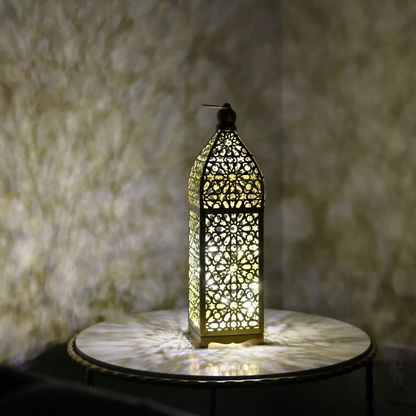 Stunning Gold Persian Pattern Metal Lantern with LED Lights