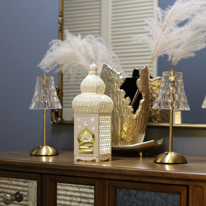 Stunning Tall White Ramadan Kareem Lantern with LED Lights – Elegant Islamic Cut Metal Design
