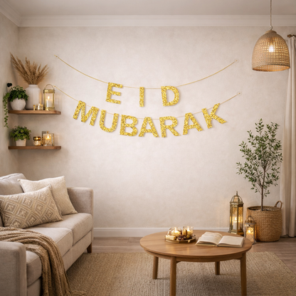 Large Eid Mubarak Banner – Gold Glitter Hanging Decor (2-Piece Set)