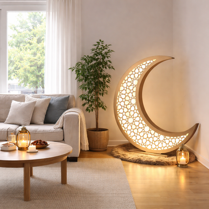 Extra-Large 100 cm Gold Ramadan Crescent with LED Lights – Luxury Statement Decor