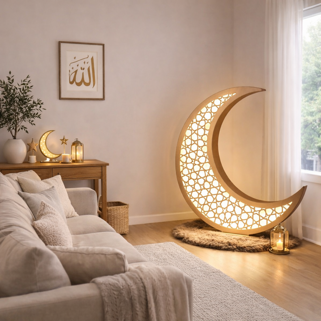Extra-Large 100 cm Gold Ramadan Crescent with LED Lights – Luxury Statement Decor