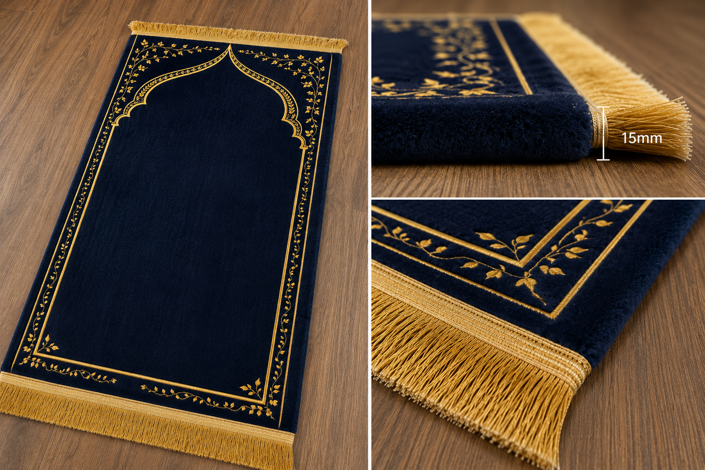 Royal Black & Gold Ergonomic Prayer Mat – Extra Thick for Knee Comfort