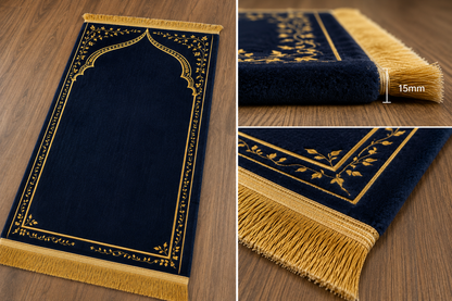 Royal Black & Gold Ergonomic Prayer Mat – Extra Thick for Knee Comfort