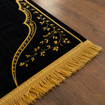 Royal Black & Gold Ergonomic Prayer Mat – Extra Thick for Knee Comfort