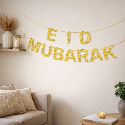 Large Eid Mubarak Banner – Gold Glitter Hanging Decor (2-Piece Set)