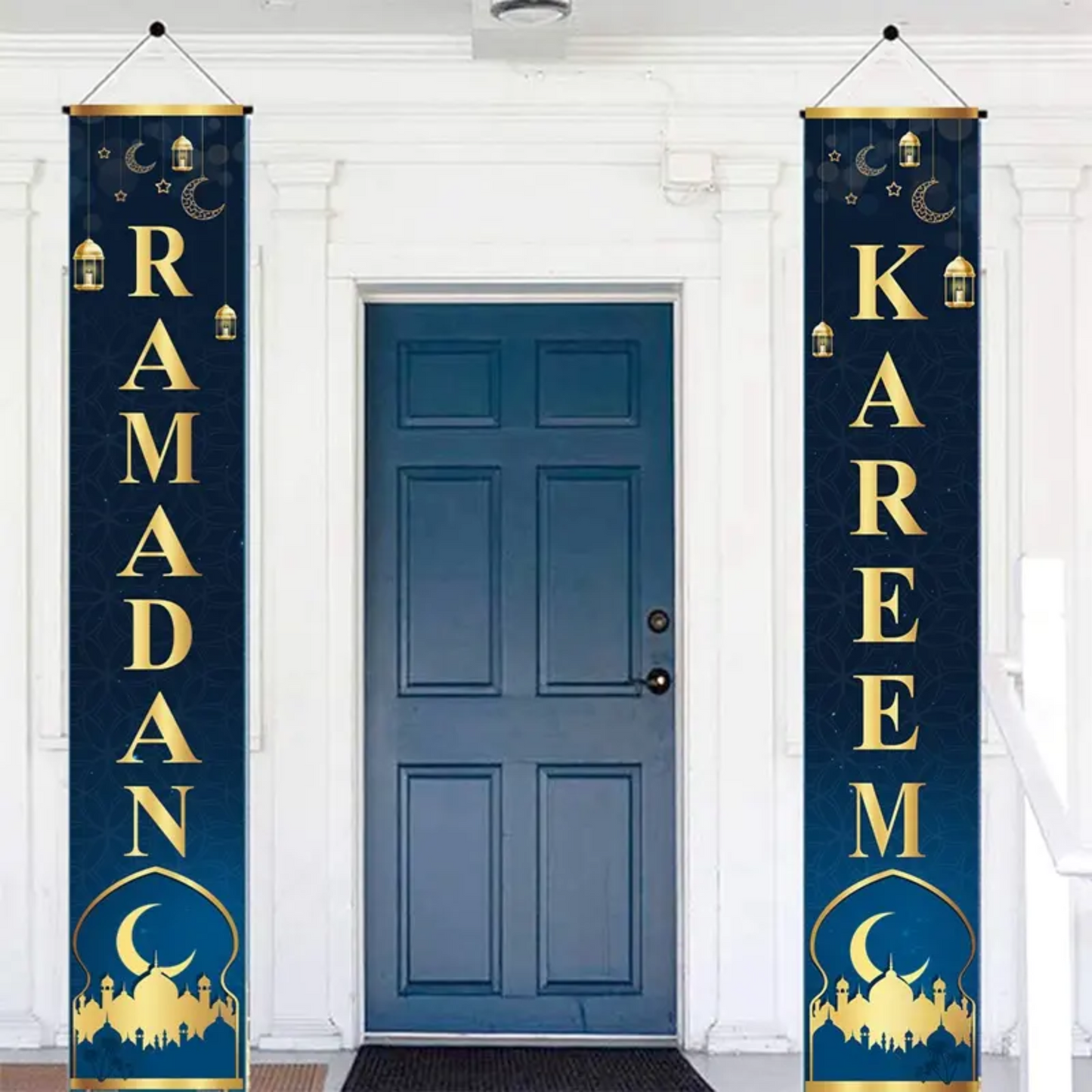 Ramadan Kareem Blue & Gold Door Banner Set of 2