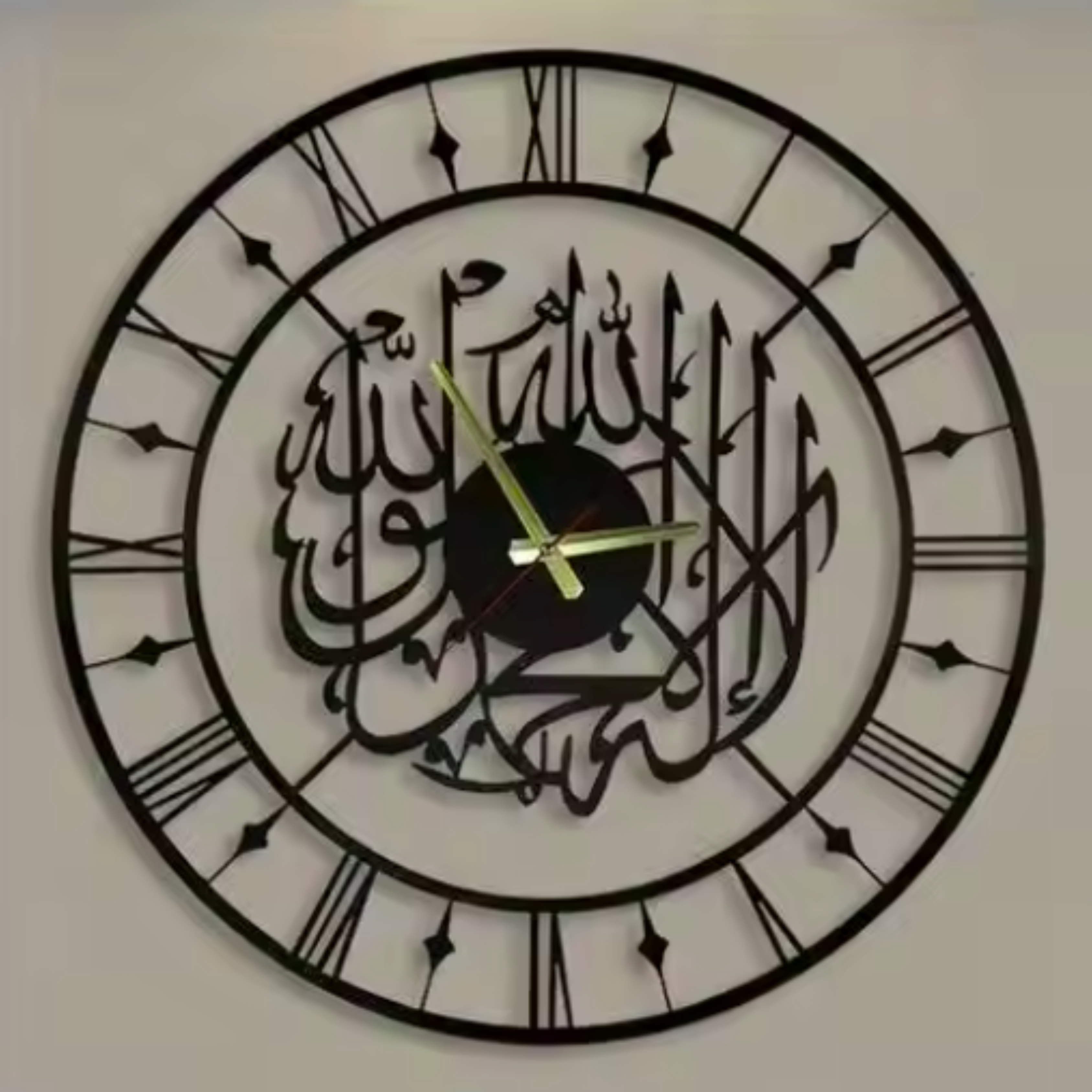 La Ilaha IllAllah Muhammad Rasulullah Metallic Wall Clock (Black)